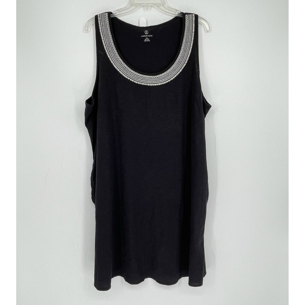 Lands' End Women's Black Embroidered Scoop Neck Tank Dress Size 2X